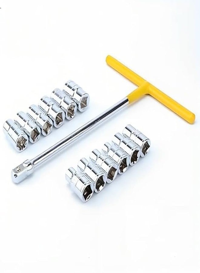 ZIODIC T Spanner Socket Type T Shaped Handle Wrench Spanner 13 Pcs, socket Multipurpose 8mm - 19mm 1/2" Socket Tool Set, - Image 1